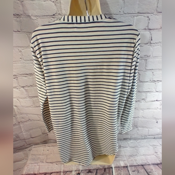 Fresh Produce Nautical Striped Flax Blend Scalloped Top S - Picture 2 of 16